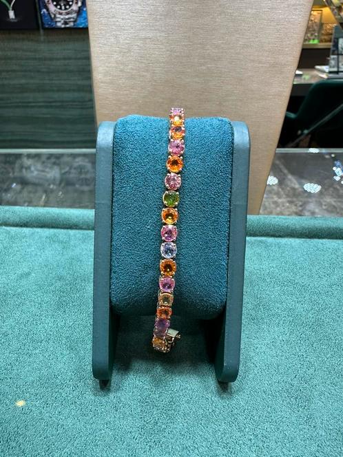 18kt Goud - RAINBOW armband - 21.50ct saffieren, Sieraden, Tassen en Uiterlijk, Armbanden, Nieuw, Goud, Ophalen of Verzenden