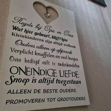 Tekstbord 'Regels bij Opa en Oma' beschikbaar voor biedingen