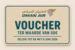 Oman Air voucher code 50€, Eén persoon, Kortingsbon, Overige typen