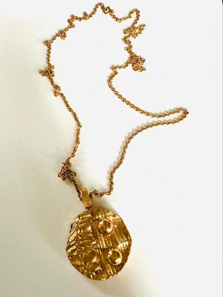 Vintage Fins design vergulde brutalist ketting/hanger, Sieraden, Tassen en Uiterlijk, Kettingen, Zo goed als nieuw, Overige materialen