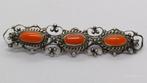 Antieke Zilveren Broche met Bloedkoraal, Gebruikt, Ophalen of Verzenden, Met edelsteen, Rood