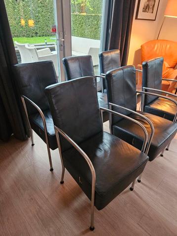 Eetkamerstoelen blauw leer met relaxfunctie De Toekomst beschikbaar voor biedingen