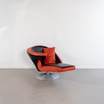 1x Leolux Parabolica Fauteuil Oranje/Zwart Leer - Aluminium
