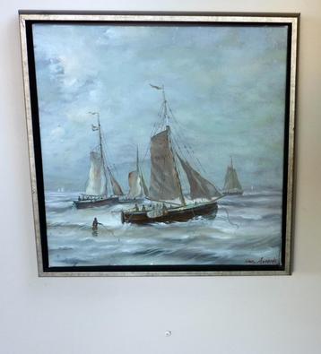 Fries Schilderij - Tjalk / Skûtsje Boot / Schip - Gesigneerd beschikbaar voor biedingen
