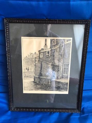 Oude grafure stadsgezicht Paul Bodifau beschikbaar voor biedingen