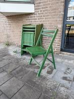 Partij van 11 vintage hardhouten klapstoelen, Overige kleuren, Vintage retro buisframe design rotan webbing papercord deens, Ophalen of Verzenden