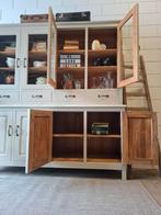 Vintage/Brocante zandkleurige schoolkast, Buffetkast, Met deur(en), 200 cm of meer, 150 tot 200 cm, Ophalen of Verzenden
