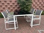 Tafel wit met zwart glasplaat en 4 stoelen, Tuin en Terras, Tuinsets en Loungesets, Ophalen, Nieuw, Aluminium, Stoel
