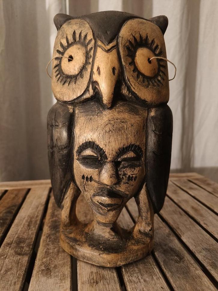 Houten Uil-Mens Sculptuur - Afrikaanse Stijl, Antiek en Kunst, Kunst | Niet-Westerse kunst, Ophalen of Verzenden
