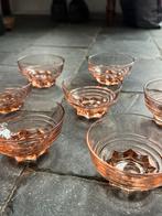 7 Vintage roze Rosaline art deco schaaltjes, persglas, Ophalen of Verzenden