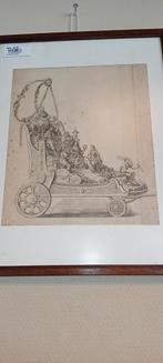Antieke 18e eeuwse gravure van St. Rumboldus op praalwagen, Ophalen of Verzenden