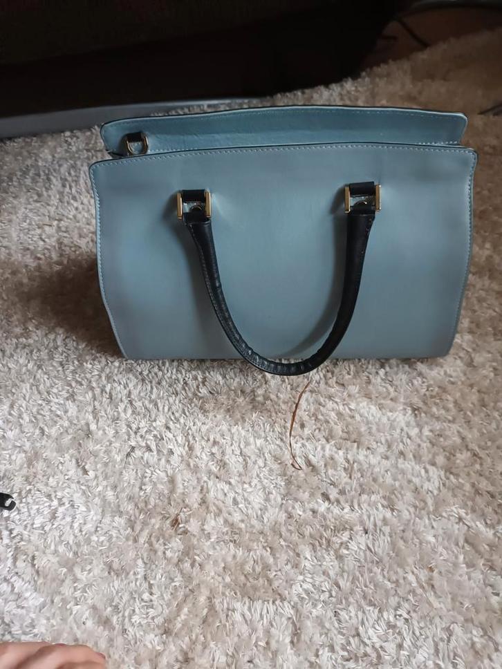 Blauwe Italiaanse leren handtas, Sieraden, Tassen en Uiterlijk, Tassen | Damestassen, Gebruikt, Handtas, Blauw, Ophalen of Verzenden