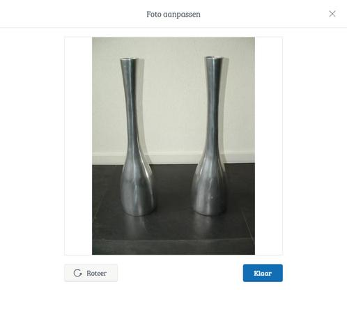 Massieve zilverkleurige metalen vazen 60 cm, Huis en Inrichting, Woonaccessoires | Vazen, Zo goed als nieuw, Overige kleuren, 50 tot 75 cm