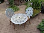 Brocante bistro set gietijzer, Tuin en Terras, Tuinsets en Loungesets, Ophalen, Gebruikt, Overige materialen, 2 zitplaatsen
