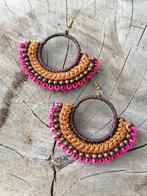 Nieuwe unieke handgemaakte oorbellen boho stijl oranje/roze, Overige materialen, Hangers, Nieuw, Oranje