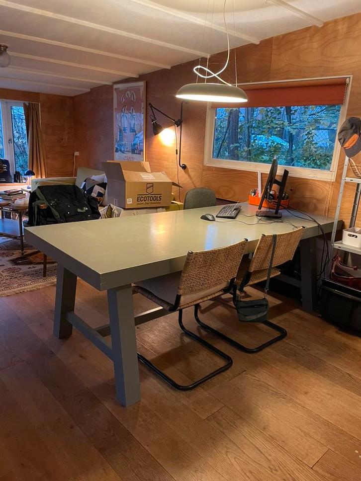 Grijs groene eettafel, Huis en Inrichting, Tafels | Eettafels, Gebruikt, 50 tot 100 cm, 200 cm of meer, Rechthoekig, Ophalen