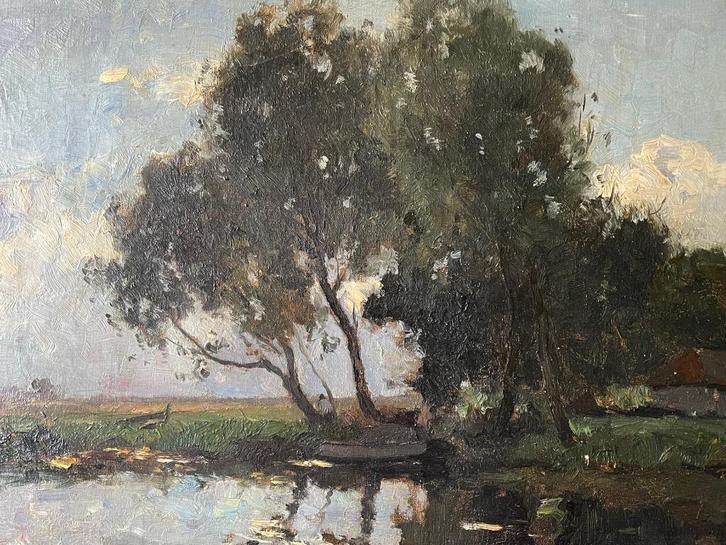 Aris Knikker, polderlandschap met visser in bootje, Antiek en Kunst, Kunst | Schilderijen | Klassiek, Ophalen