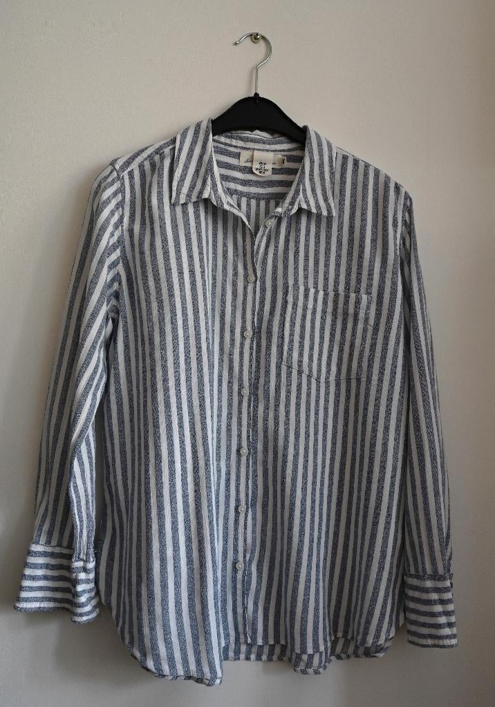 katoenen blouse H&M L.O.G.G. gestreept grijs-wit, Kleding | Dames, Blouses en Tunieken, H&M, Verzenden, Maat 42/44 (L), Grijs