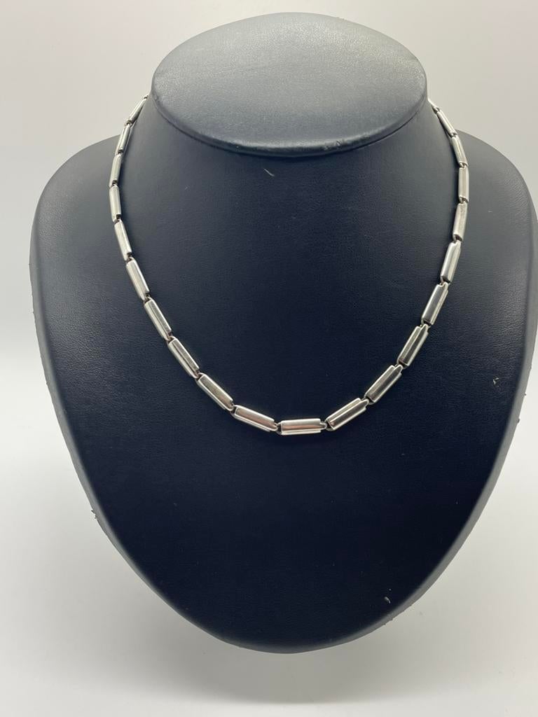 C891 Prachtige massief zilveren Fossil ketting staafjes, Sieraden, Tassen en Uiterlijk, Kettingen, Ophalen of Verzenden, Zo goed als nieuw