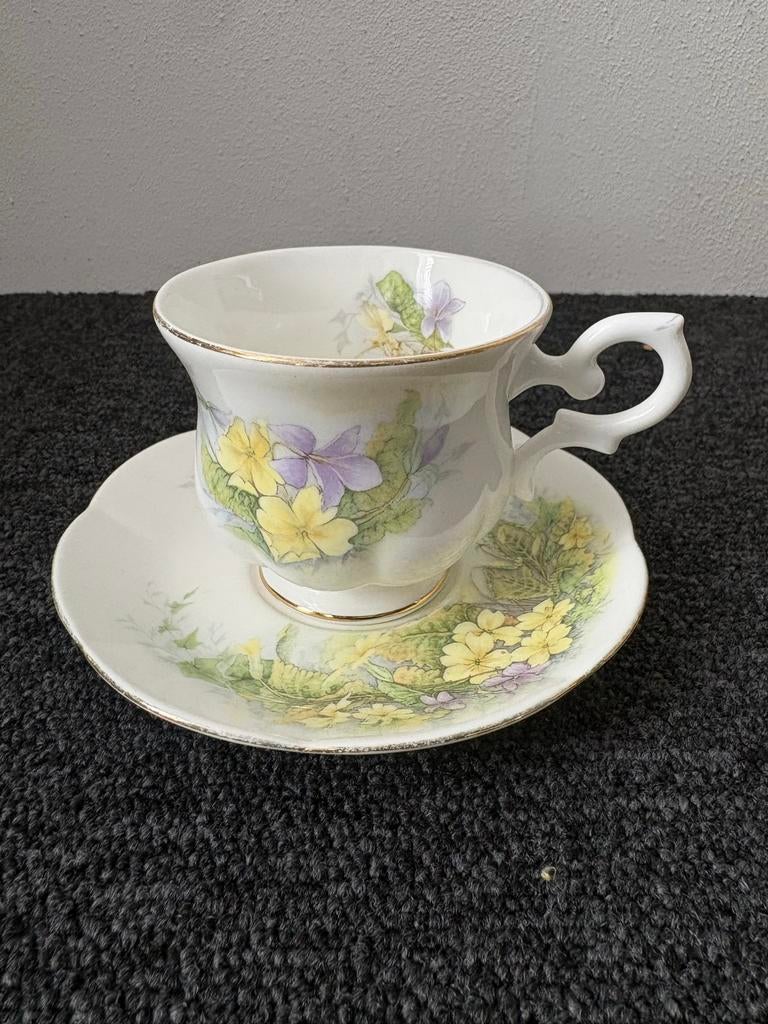 Vintage St. James Bone China Kop en Schotel met Bloemen, Ophalen of Verzenden