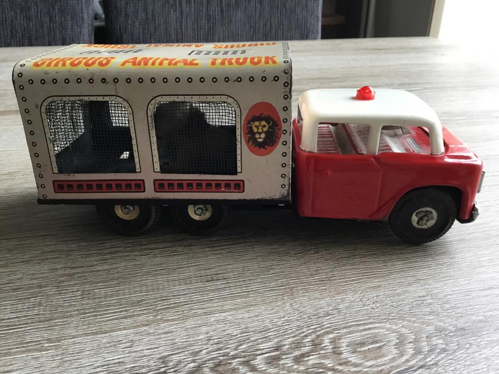 Antieke blikken Circus Animal Truck speelgoedauto Rond 1960, Antiek en Kunst, Ophalen of Verzenden