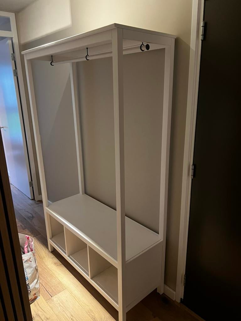 IKEA HEMNES garderobekast / kapstok wit – massief hout, Ophalen, Zo goed als nieuw