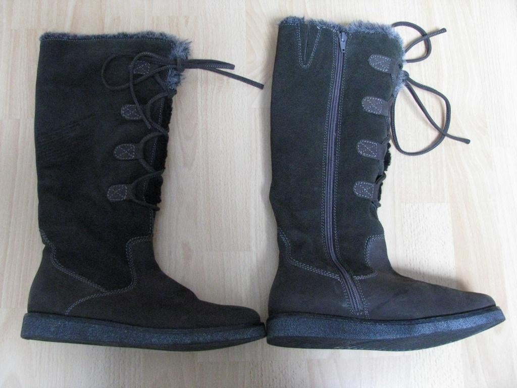 z.g.a.n. mooie grijze suède laarzen met bont - Maat 39, Hoge laarzen, Zo goed als nieuw, Grijs, Bugatti