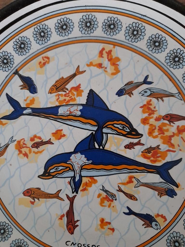 Grieks bord met dolfijnen en vissen uit Knossos, Kreta, Antiek en Kunst, Ophalen