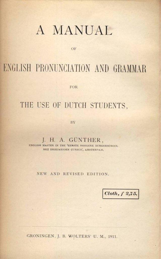 A Manual of English Pronunciation and Grammar, Ophalen of Verzenden, J.H.A. Günther