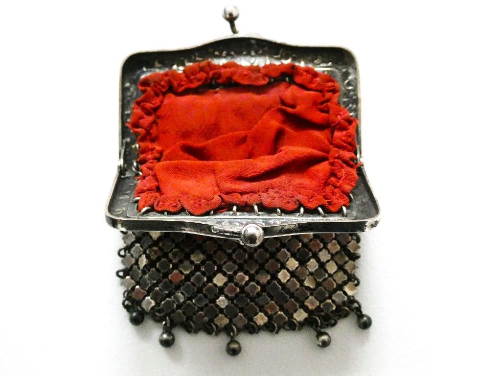 Zilver chatelaine beursje - portomoneetje kleingeld beursje, Antiek en Kunst, Ophalen of Verzenden, Zilver