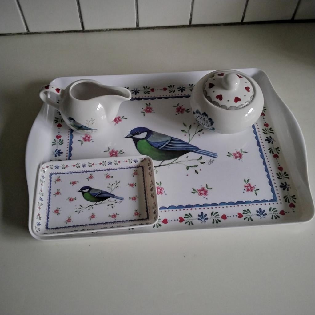 Jet twents bont dienblad,roomstel,sandwich schaaltje, Ophalen of Verzenden, Zo goed als nieuw, Overige stijlen, Schaal of Schalen