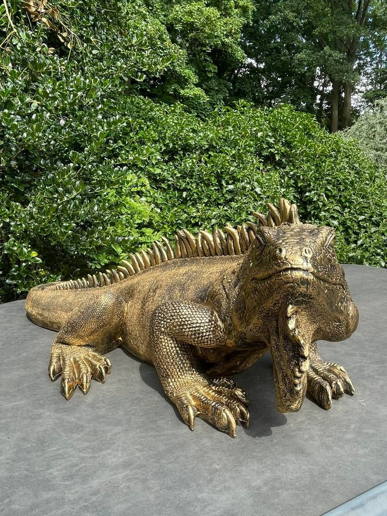Leguaan Antiekgoud beeld tuin vijver zwembad jacuzzi reptiel, Ophalen, Nieuw, Kunststof, Dierenbeeld