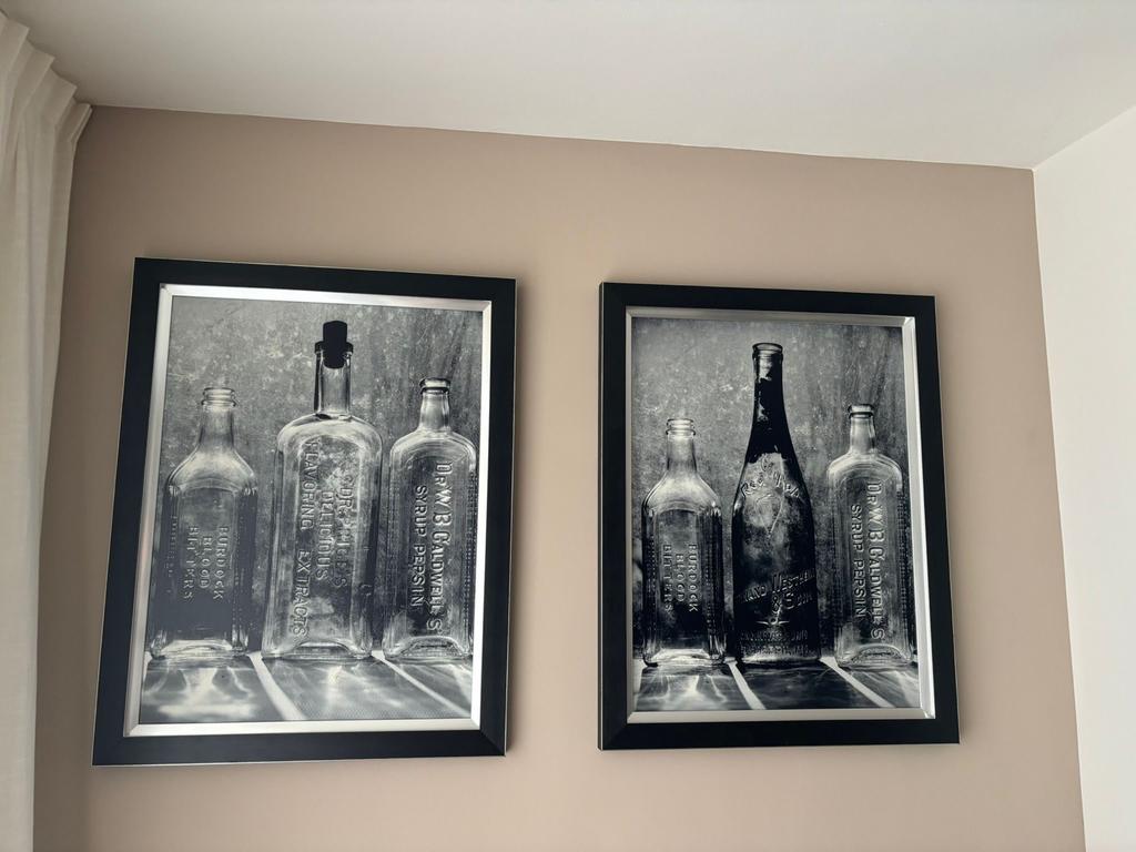 Tweeluik flessen zwart-wit (60x80 cm per stuk), Ophalen, 75 cm of meer, 50 tot 75 cm, Print