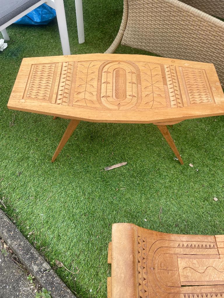 Surinaams bijzettafel en bankje als set, Gebruikt, 75 cm of meer, Rechthoekig, Hout