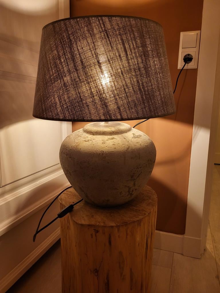 Kruiklamp met grijs linnen kap, Ophalen, 50 tot 75 cm