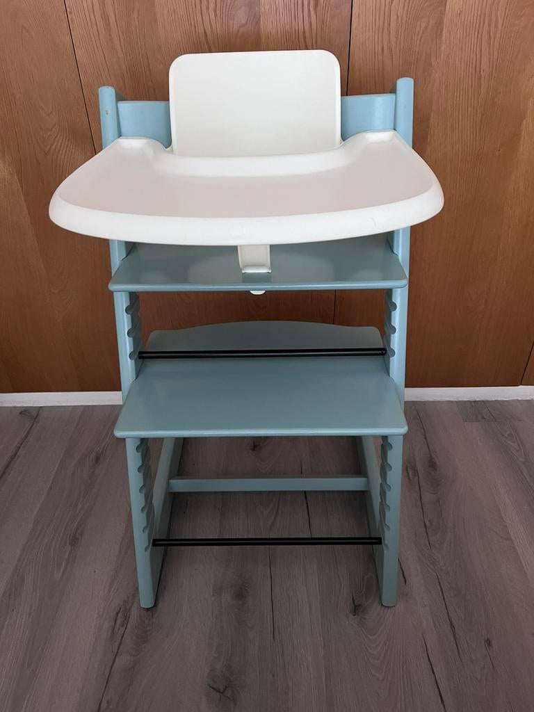 Stokke tripp trapp aqua blue kinderstoel baby set en eetblad, Ophalen of Verzenden, Zo goed als nieuw, Meegroeistoel