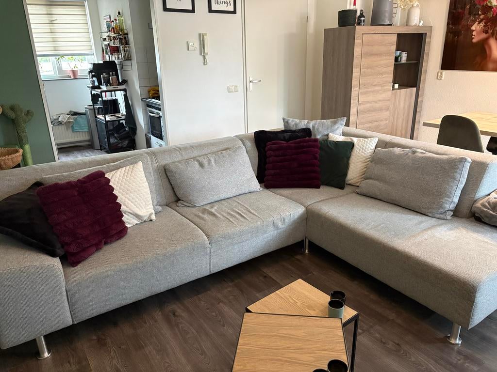 Grijze hoekbank - Rookvrij huis, Ophalen, 250 tot 300 cm, Gebruikt, 100 tot 125 cm