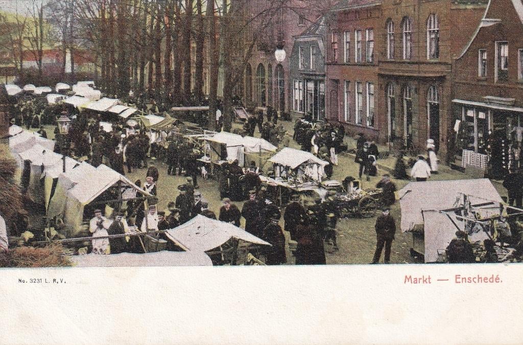 Enschede, Markt, 1908., Verzenden, Voor 1920, Gelopen, Overijssel