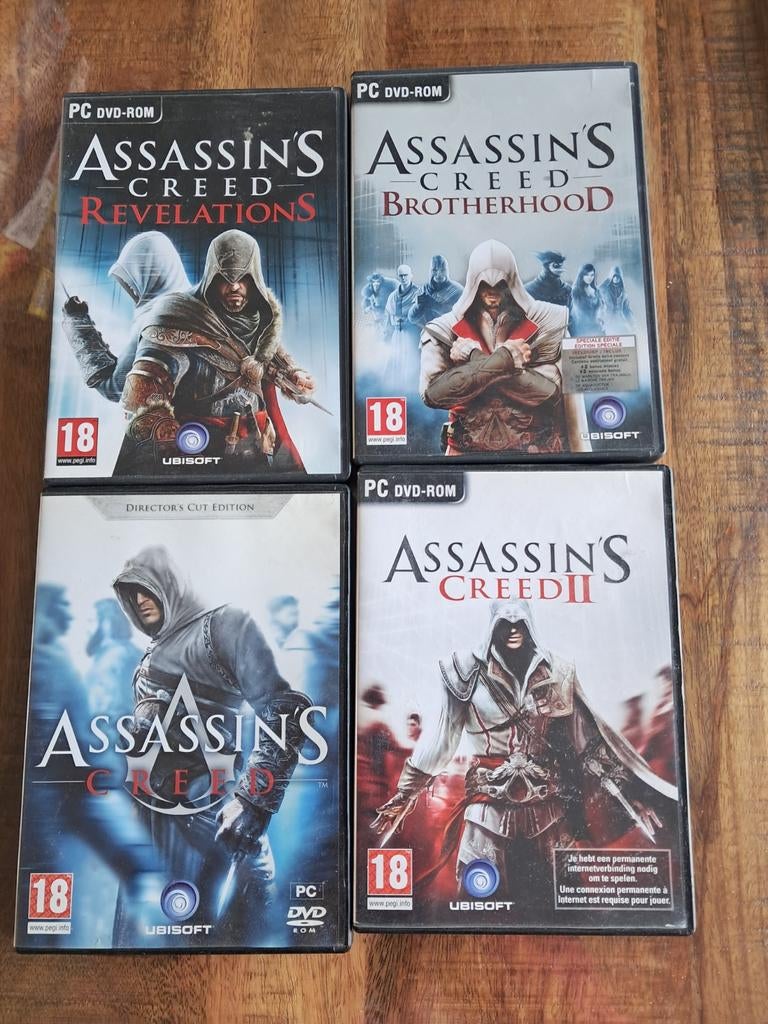 4x Assassin's Creed PC DVD-ROM: Revelations, Brotherhood, II, Avontuur en Actie, Gebruikt, Vanaf 18 jaar, 1 speler