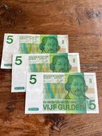 Bankbiljet 5 gulden, 3 stuks. 1 exemplaar ongevouwen!, Postzegels en Munten, Bankbiljetten | Nederland, Ophalen of Verzenden, 5 gulden