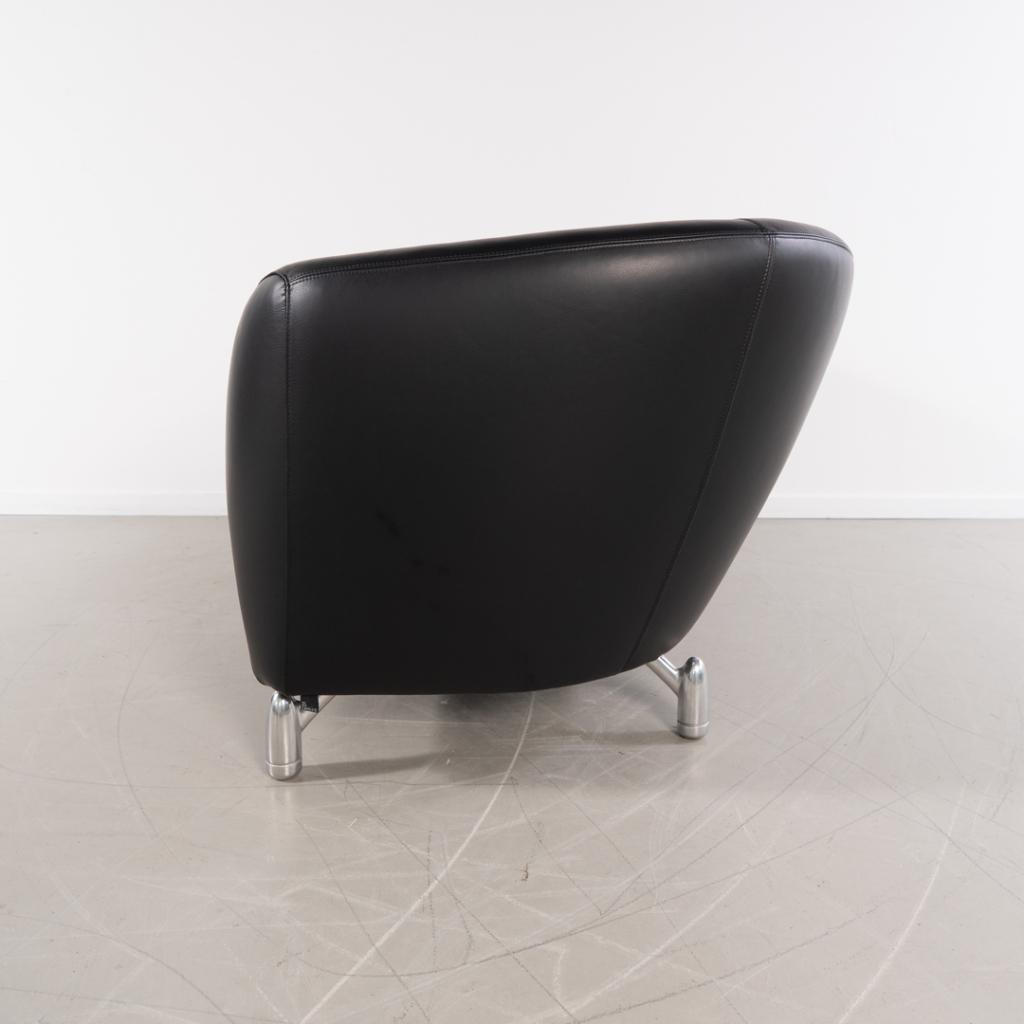 1x Leolux Pupilla 2-zits/183cm Bank Zwart Leer - Gepolijst, Niet ingevuld, 150 tot 200 cm, Niet ingevuld, Tweepersoons