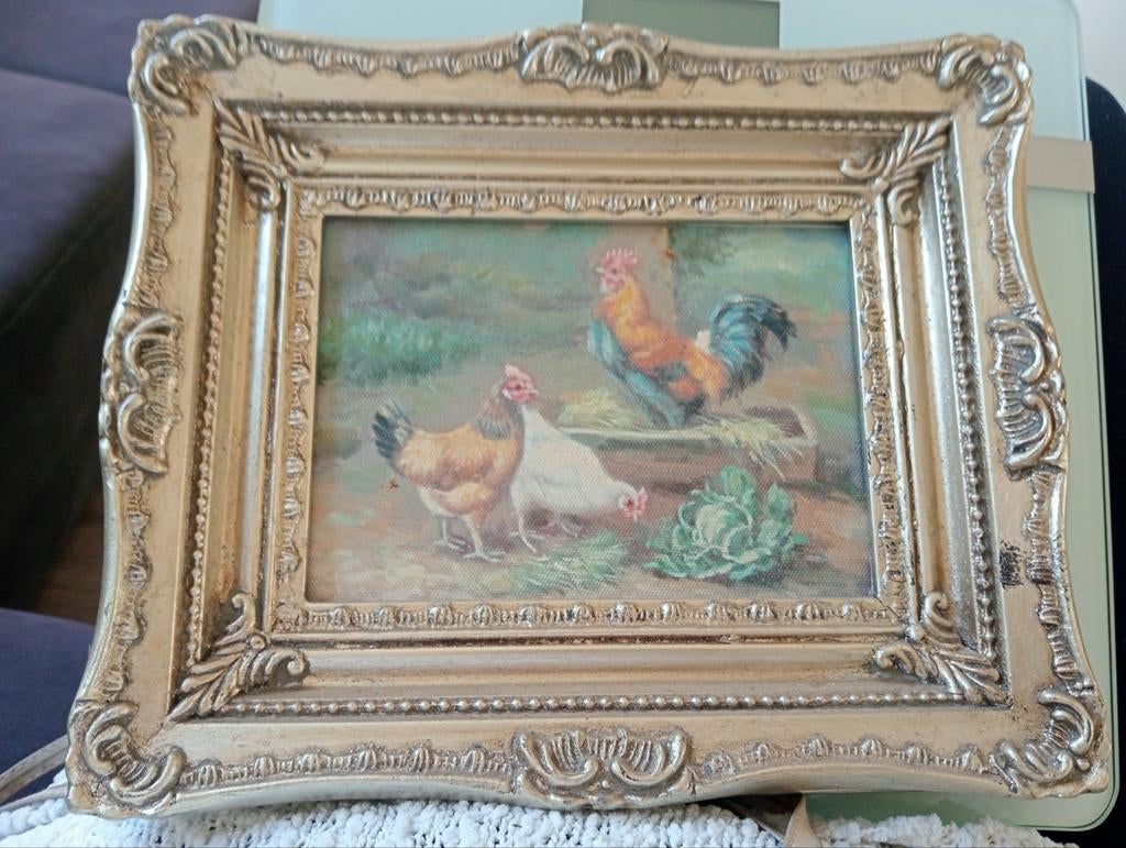 Schilderij pluimvee met barok lijst, Ophalen of Verzenden