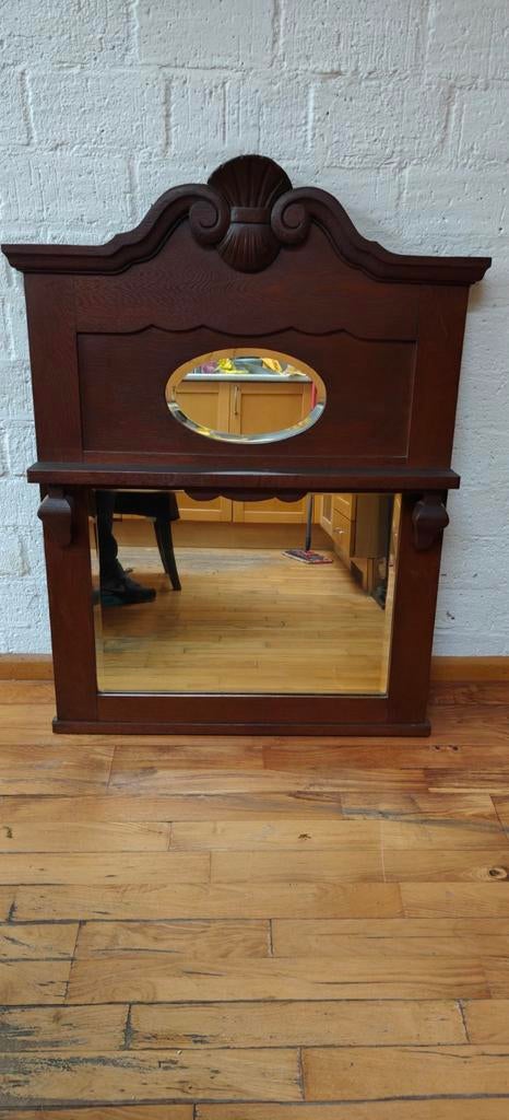 Antieke Art Nouveau Spiegel met gestoken kuif T.E.A.B., Ophalen, Rechthoekig