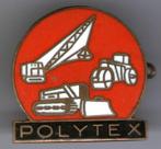 Polytex email op koper bouwmachines broche ( H_082 ), Verzenden, Zo goed als nieuw, Transport, Speldje of Pin