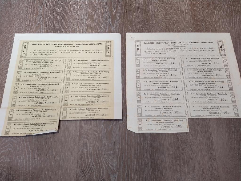 Dividendblad "N.V. Internationale Tabakshandel Maatschappij", Ophalen, 1970 tot heden, Aandeel