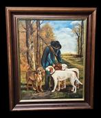Olieverfschilderij Jager met Honden  Gesign., Antiek en Kunst, Ophalen of Verzenden