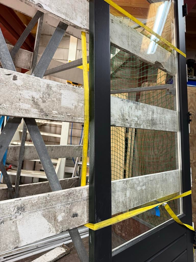 Hardhouten deur met glas - Zwart, Doe-het-zelf en Verbouw, Deuren en Horren, Ophalen, Gebruikt, 80 tot 100 cm, Buitendeur