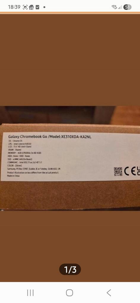 Nieuwe Samsung Galaxy Chromebook Go XE310XDA-KA2NL, Computers en Software, Chromebooks, Nieuw, 11 inch, 4 GB of minder, 64 GB