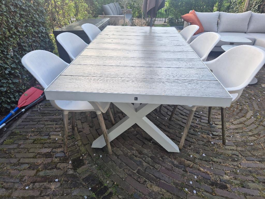Witte tuintafel met stoelen, Ophalen of Verzenden, Gebruikt, Rechthoekig, Aluminium