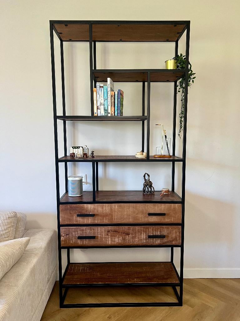 Loods 5 boekenkast Murcia – industrieel – hout/metaal 220cm, Ophalen, 200 cm of meer, 50 tot 100 cm, Zo goed als nieuw